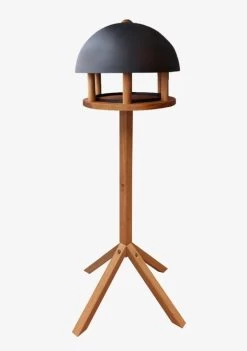 Voederhuisje Op Paal Eiken Met Rond Zwart Dak