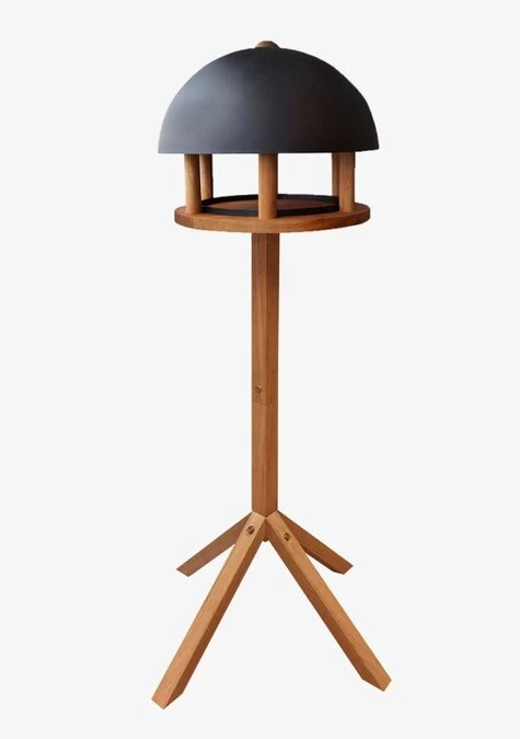 Voederhuisje Op Paal Eiken Met Rond Zwart Dak