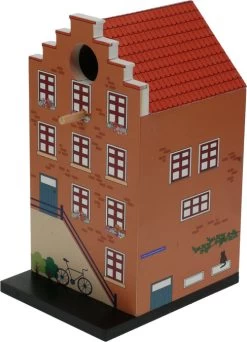 Vogelhuisje Grachtenpand Hout Rood/roze